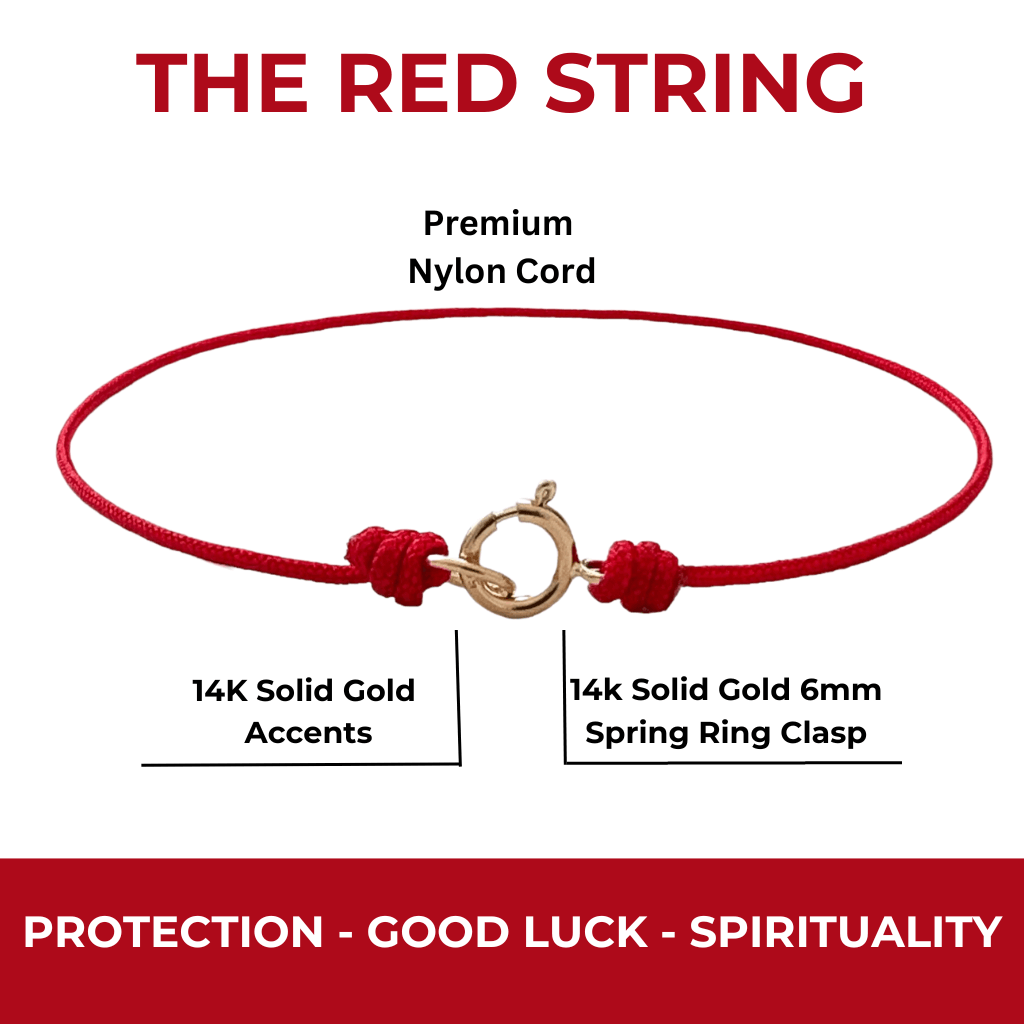 Luck Strings red string bracelet with 14k solid yellow gold clasp bracelet