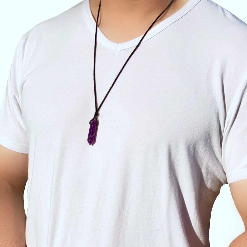 AMETHYST CRYSTAL POINT NECKLACE-Luck Strings