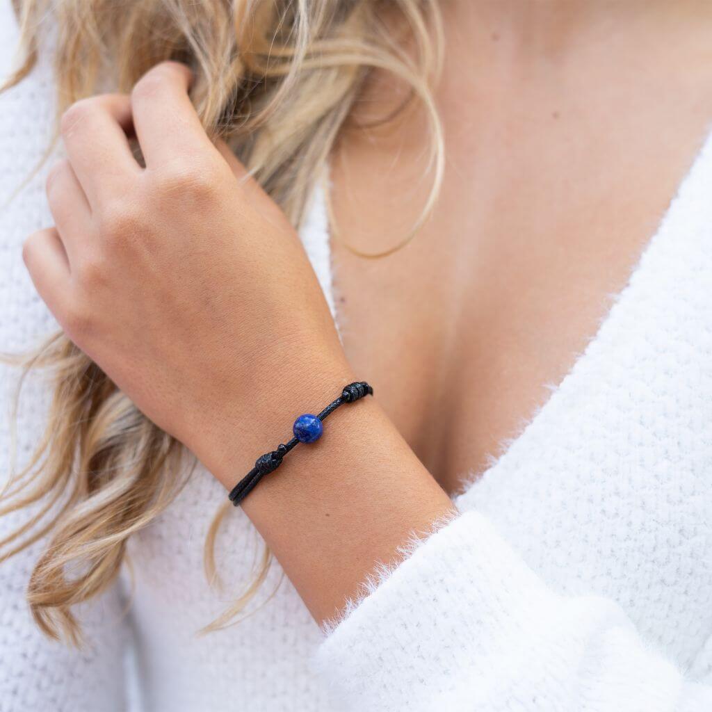 Luck Strings-Woman wearing Lapis Lazuli gemstone bracelet