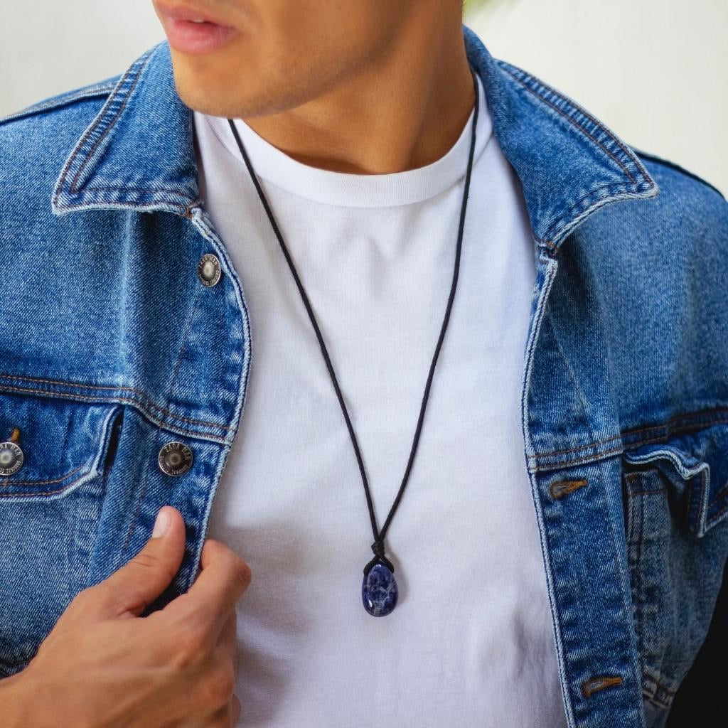 Sodalite Necklace | Clarity & Insight Enhancer - Luck Strings Black Wax Cotton