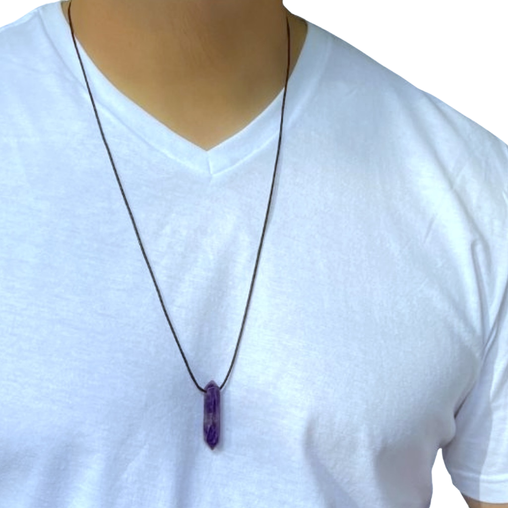 NATURAL AMETHYST POINT NECKLACE FOR MEN AND WOMEN-Luck Strings