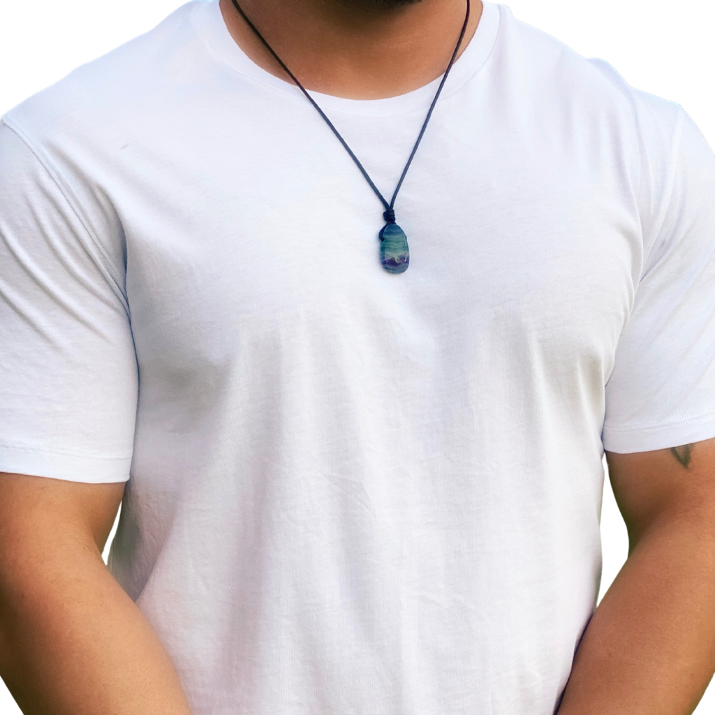 Luck Strings-Stylish fluorite necklace for men with adjustable sliding knots made from natural gemstones