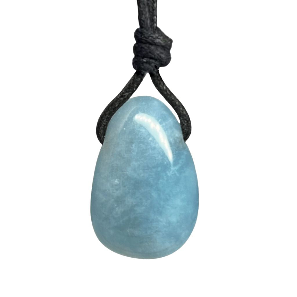 Luck Strings-Handcrafted aquamarine necklace with adjustable sliding knots made from natural gemstones