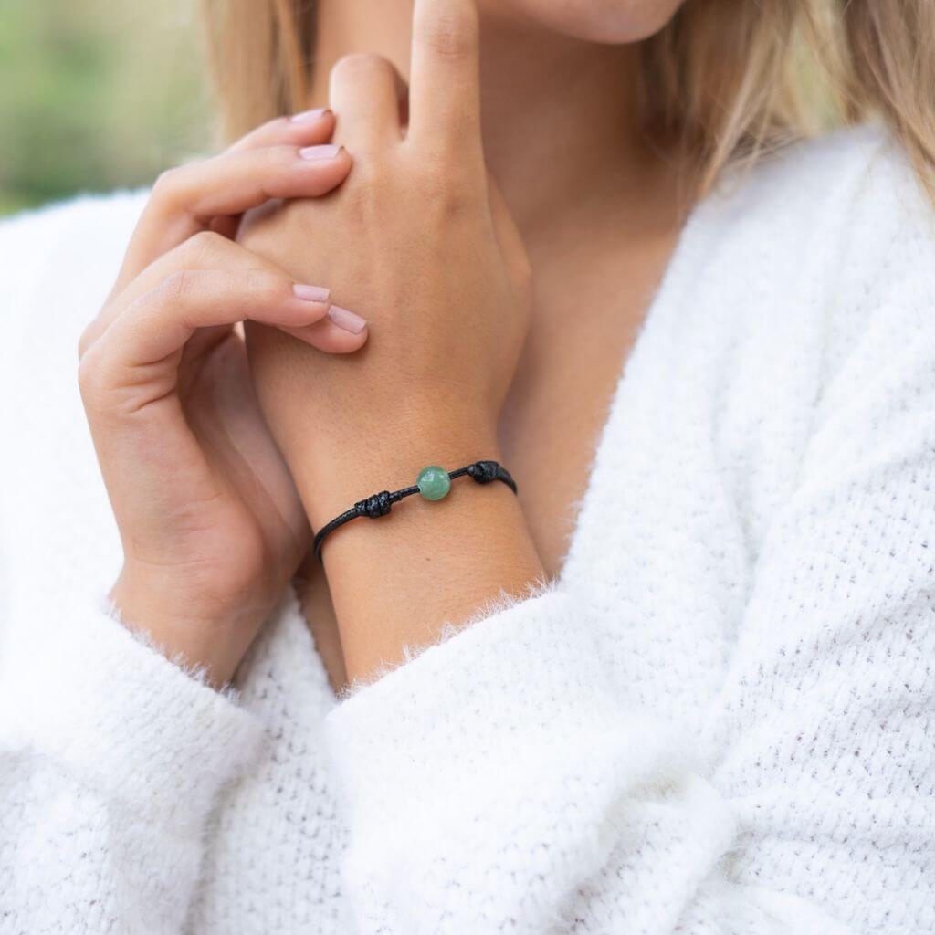 Luck Strings-Woman wearing Green Aventurine gemstone bracelet