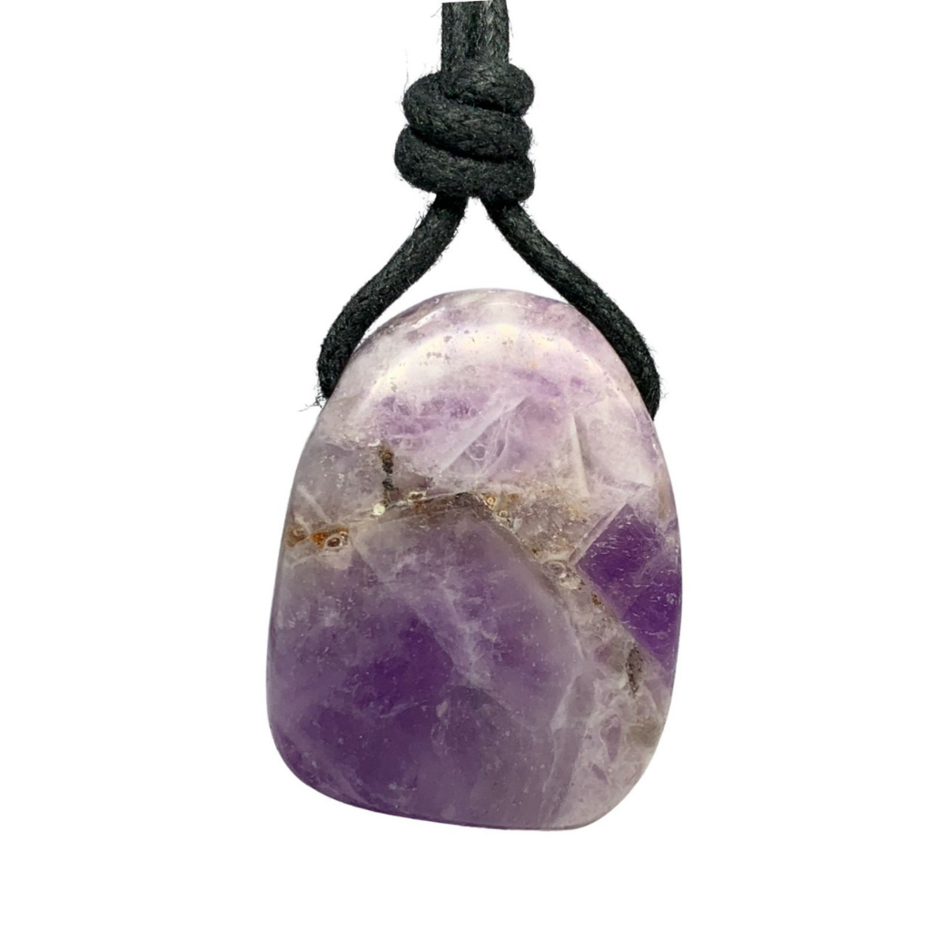AMETHYST ON BLACK CORD NECKLACE-Luck Strings