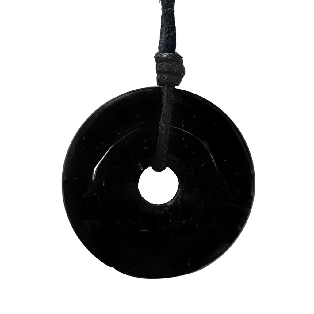 Black Tourmaline Pendant Necklace | EMF Protection - Luck Strings Black Leather