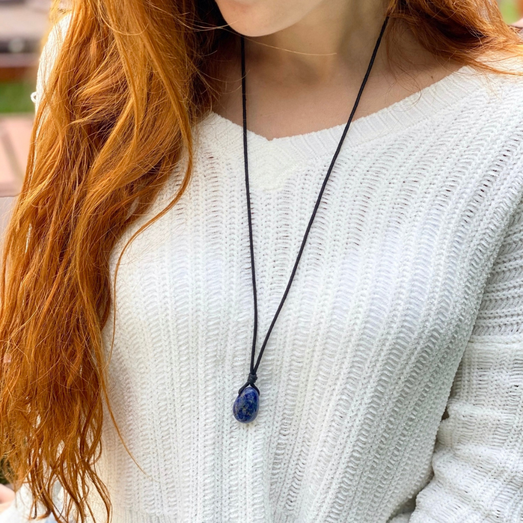 SODALITE STONE ON BLACK CORD NECKLACE-Luck Strings