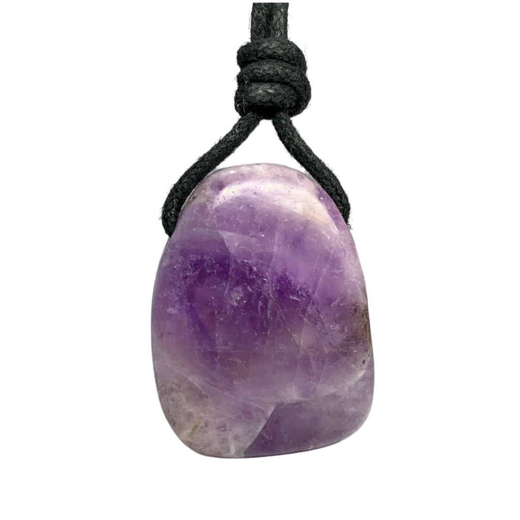 AMETHYST ON BLACK CORD NECKLACE-Luck Strings