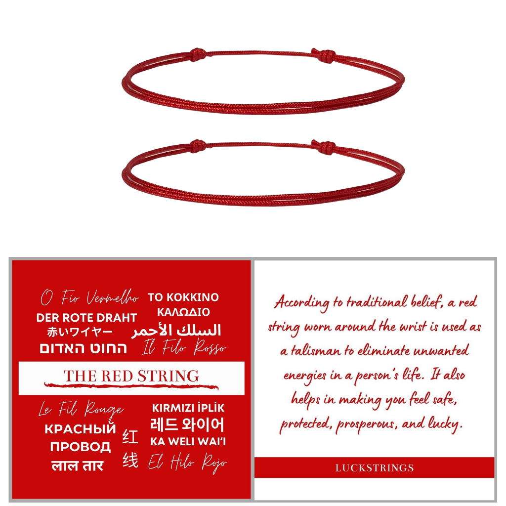 2 PACK ADJUSTABLE RED CORD BRACELETS-Luck String
