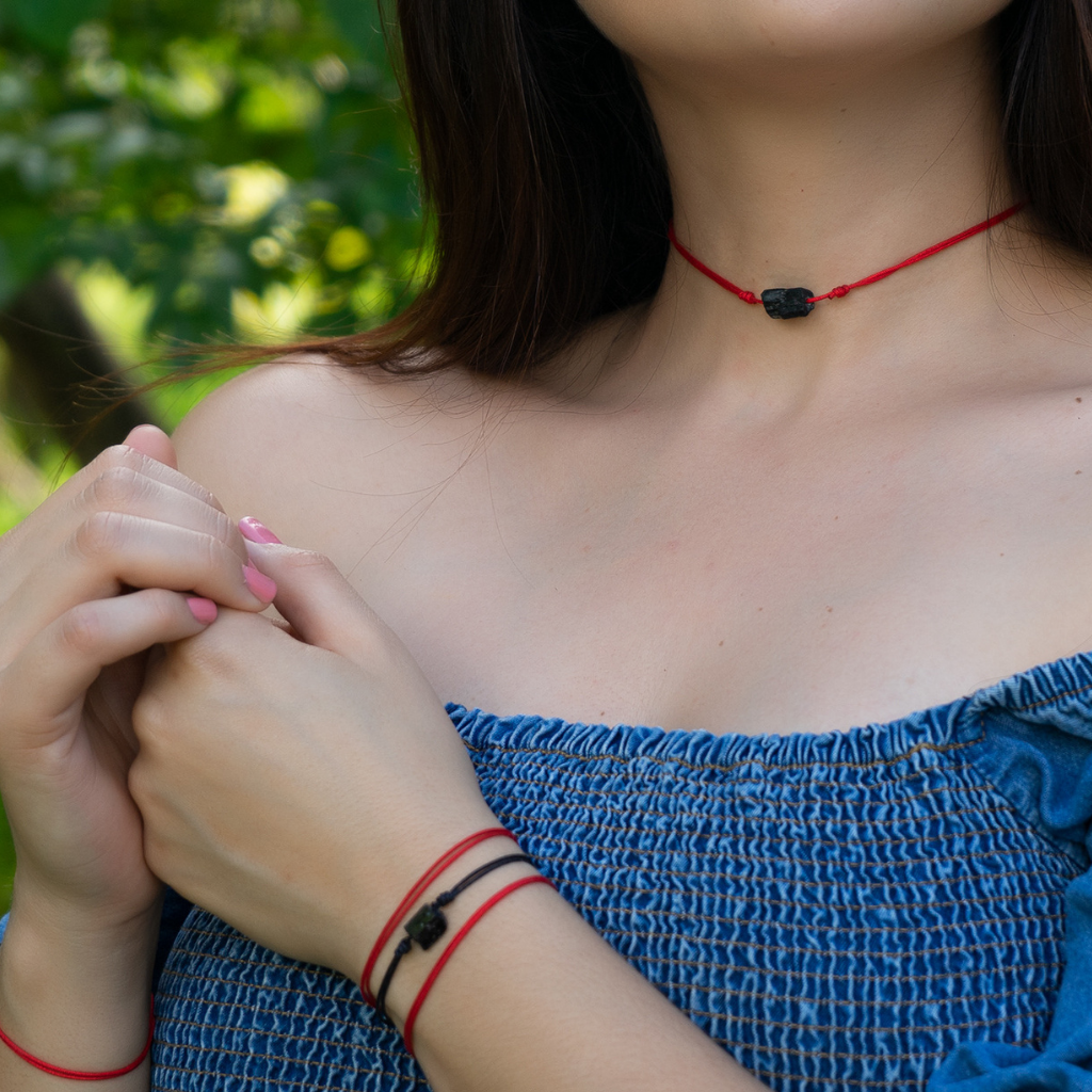 Black Tourmaline Choker Necklace Luck Strings