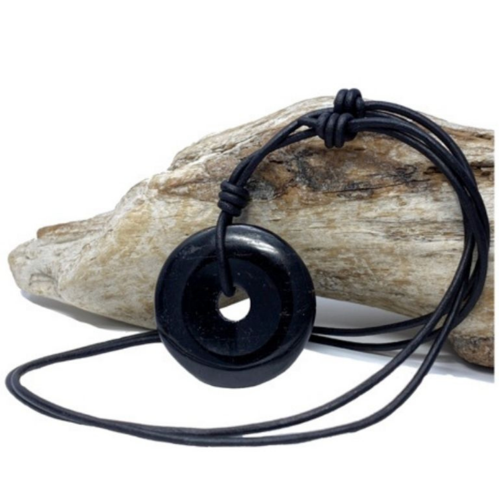 BLACK TOURMALINE DONUT NECKLACE-Luck Strings