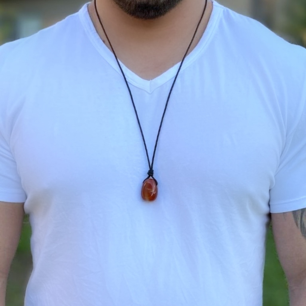 Carnelian Pendant Necklace | Courage & Vitality - Luck Strings Black Wax Cotton