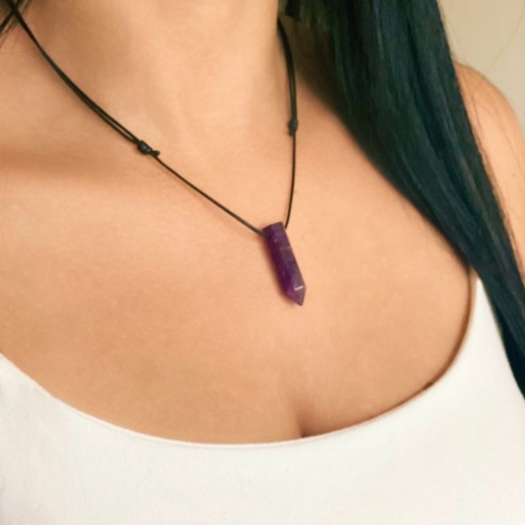 AMETHYST BULLET POINT NECKLACE-Luck Strings