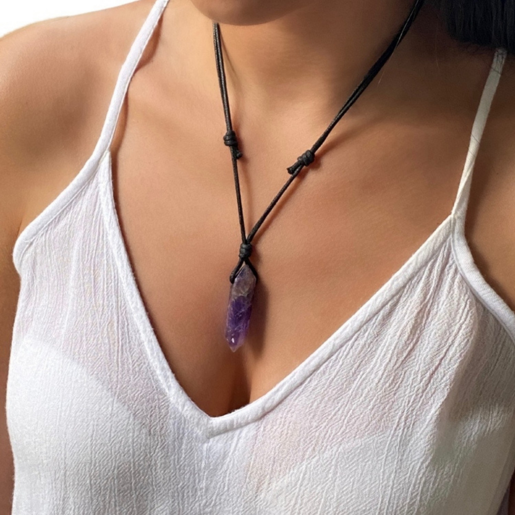 AMETHYST CRYSTAL POINT NECKLACE-Luck Strings