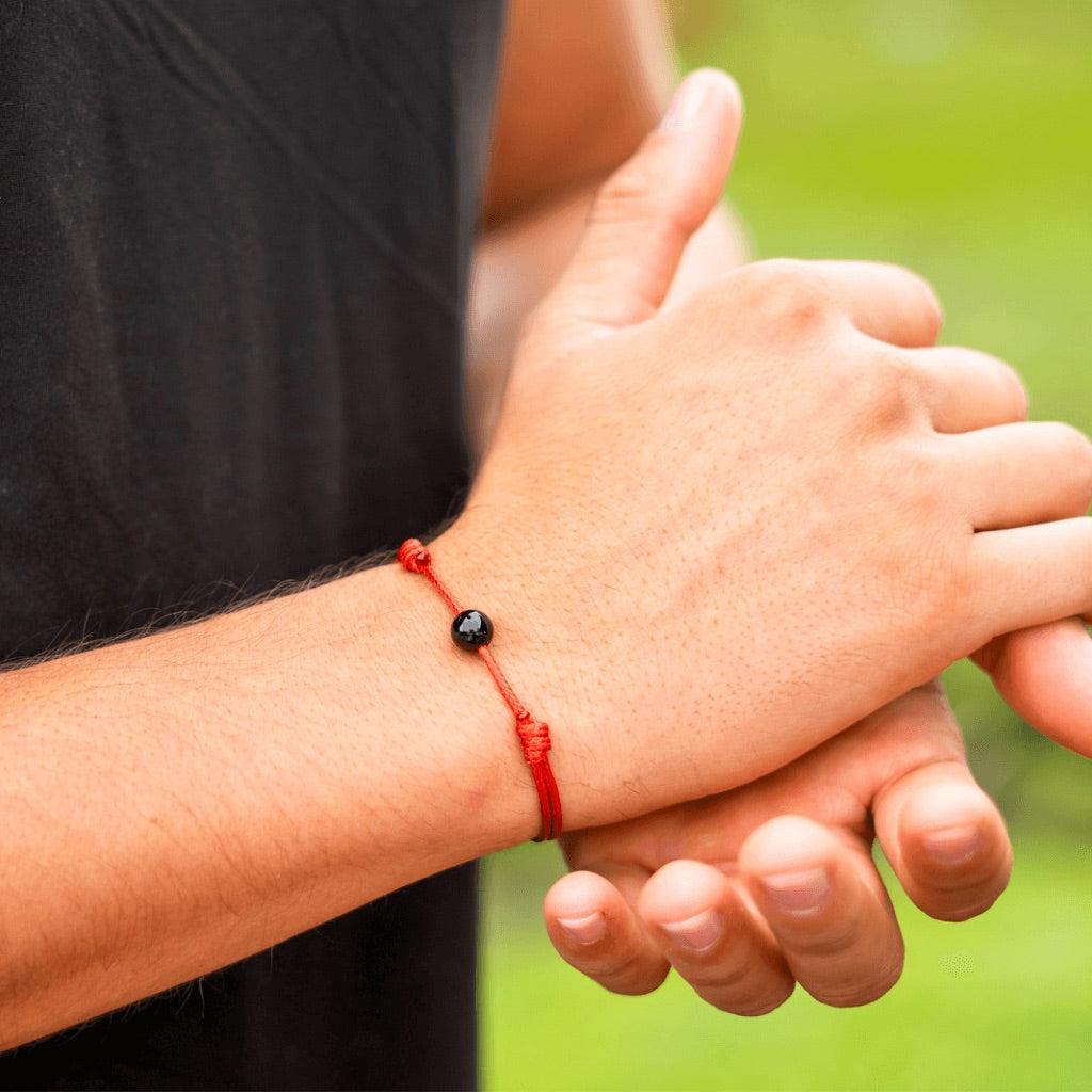 Red String Black Tourmaline Bracelet - Waterproof & Protective | Luck Strings Red