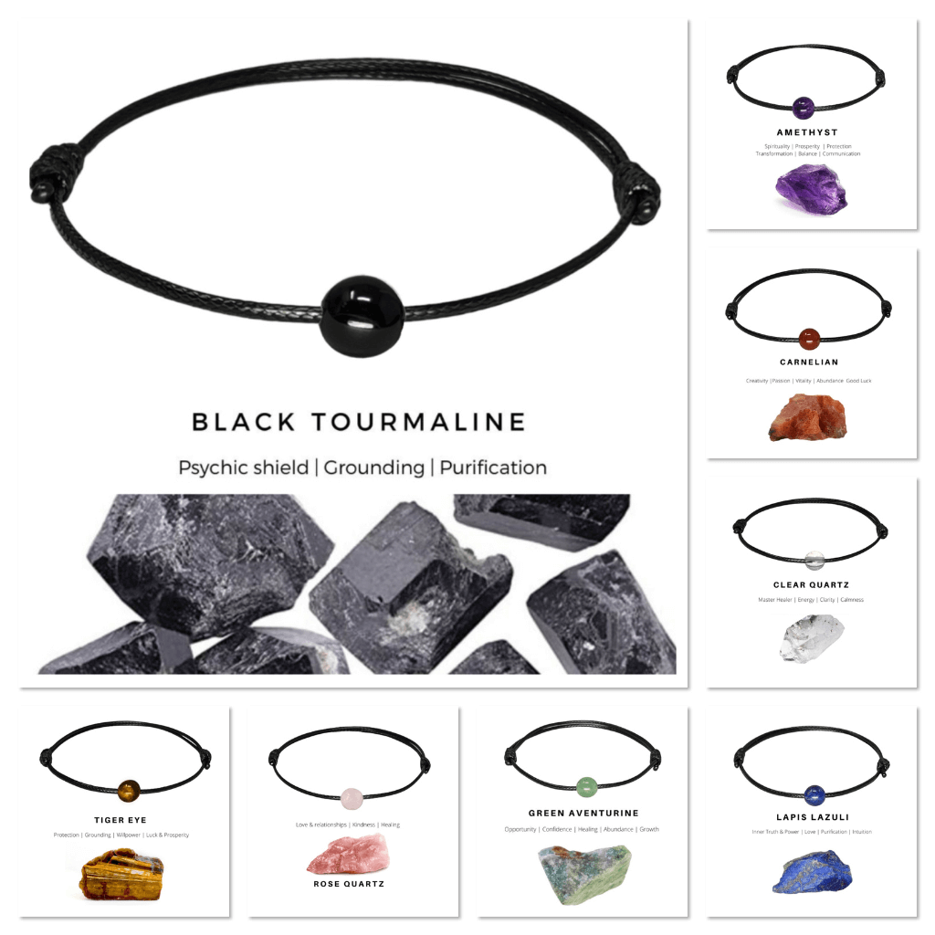Luck Strings-Collage of premium quality gemstone bracelets for strength and balance